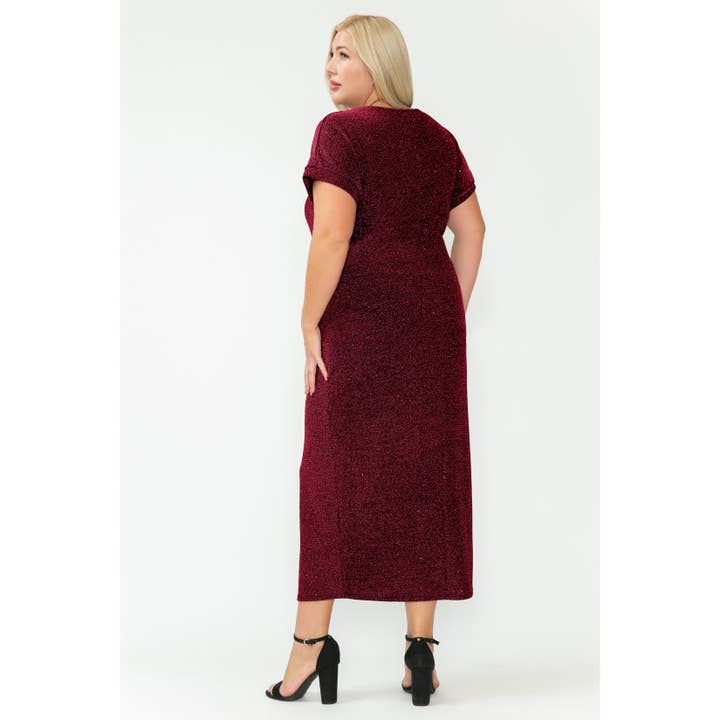 Story Teller - Wholesale Dress - Women's - Plus Size Elegant Lurex Knit Front Slit Holiday Maxi Dress