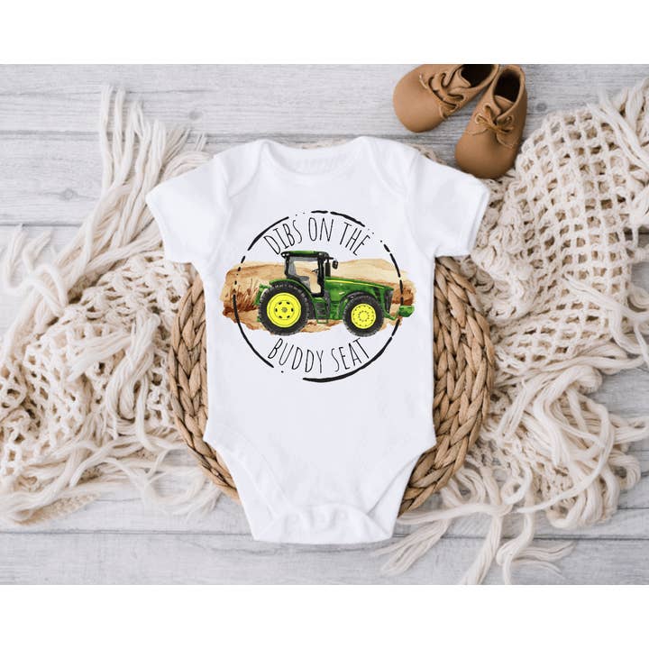 AvaryMaeInspirations - Wholesale Bodysuit (Non-Footed) - Baby - Dibs on the Buddy Seat Green, Red or Orange Tractor