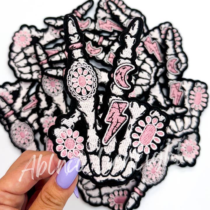 ABLNco - Wholesale Patch - big pink jewelry skeleton hand trucker hat patches iron on