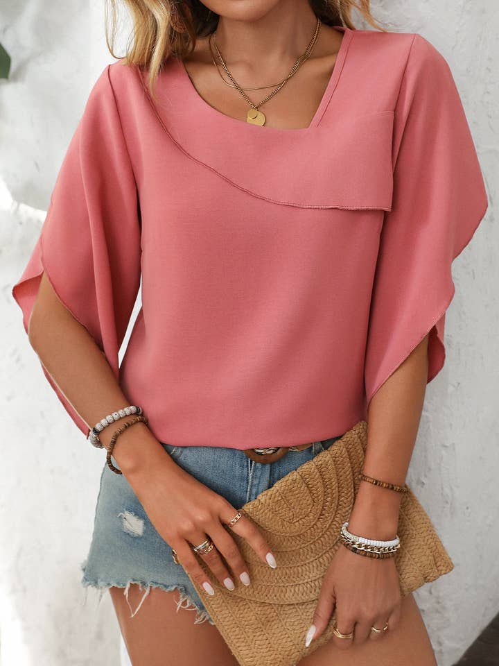 Lovesoft - Wholesale Blouse - Women's - Women's Ruffled Split Sleeve V-Neck Casual Flowing Chiffon Top