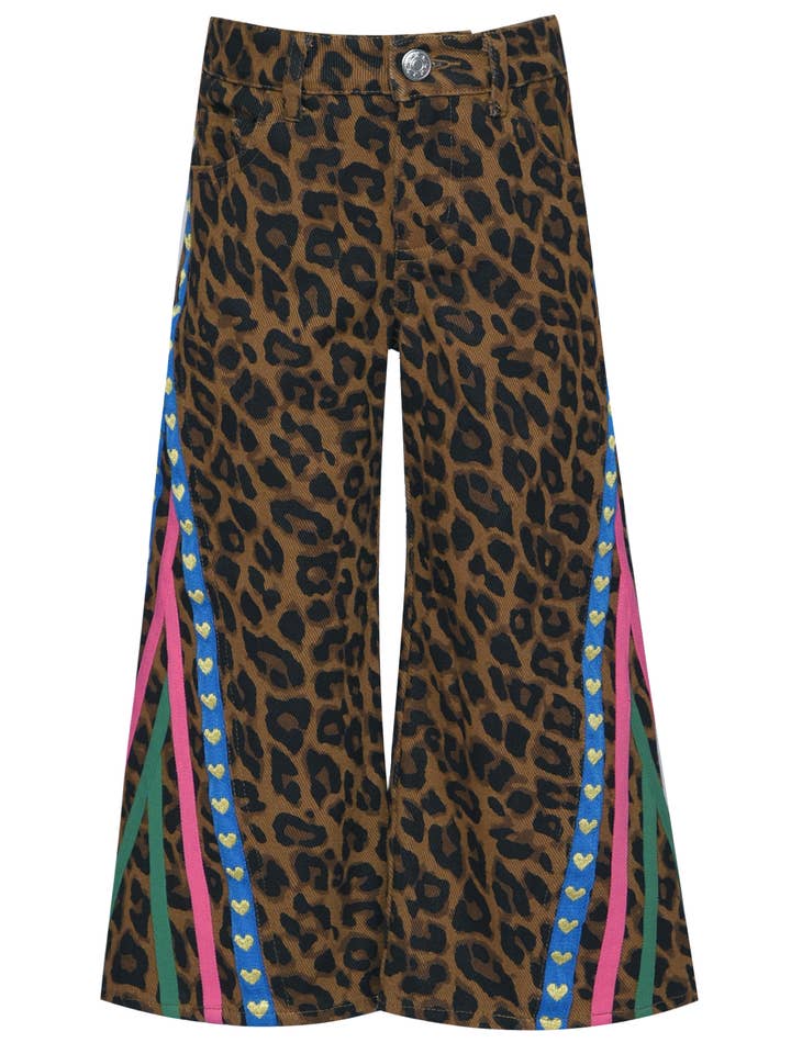 Calças de Ganga com Estampa de Leopardo e Detalhe de Faixa Lateral por atacado de Hannah Banana , Baby Sara