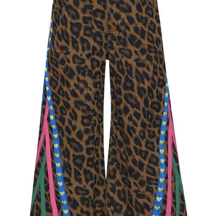 Leopard Print Denim Pants W/ Side Trim Detail for wholesale by Hannah Banana , Baby Sara