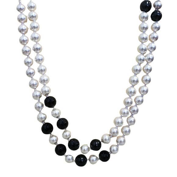 Bijoux Envie Statement Jewelry - Wholesale Beaded/Pearl Necklace - Mother of Pearl Necklace | Black and White | Spring Necklace