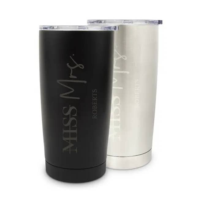 Insulated Stainless Steel Travel Mug - Miss to Mrs for wholesale by Weddingstar Inc.