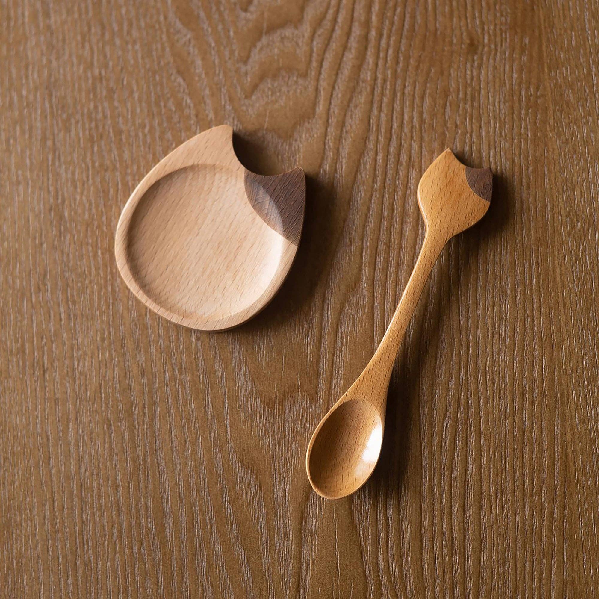MinoCraft - Wholesale Serving Utensil - Wooden spoon and plate with cat pattern8