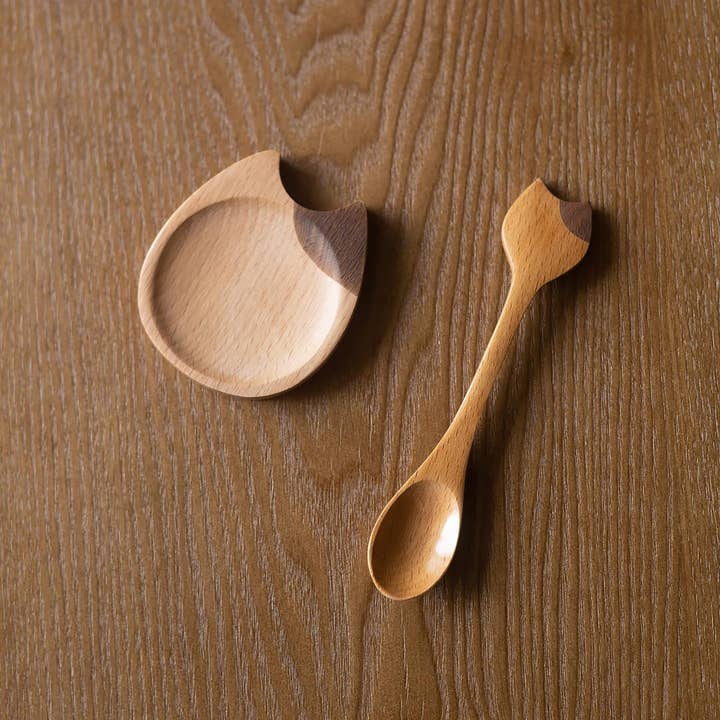 MinoCraft - Wholesale Serving Utensil - Wooden spoon and plate with cat pattern8
