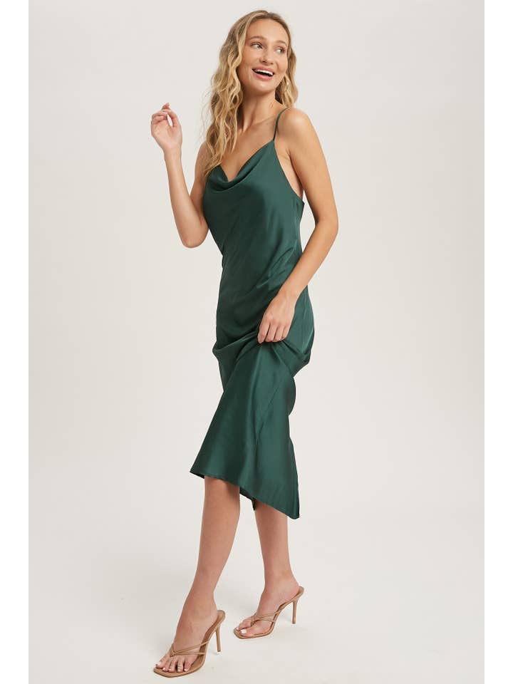 Bluivy - Wholesale Dress - Women's - SATIN DRAPED NECK MIDI SLIP DRESS39