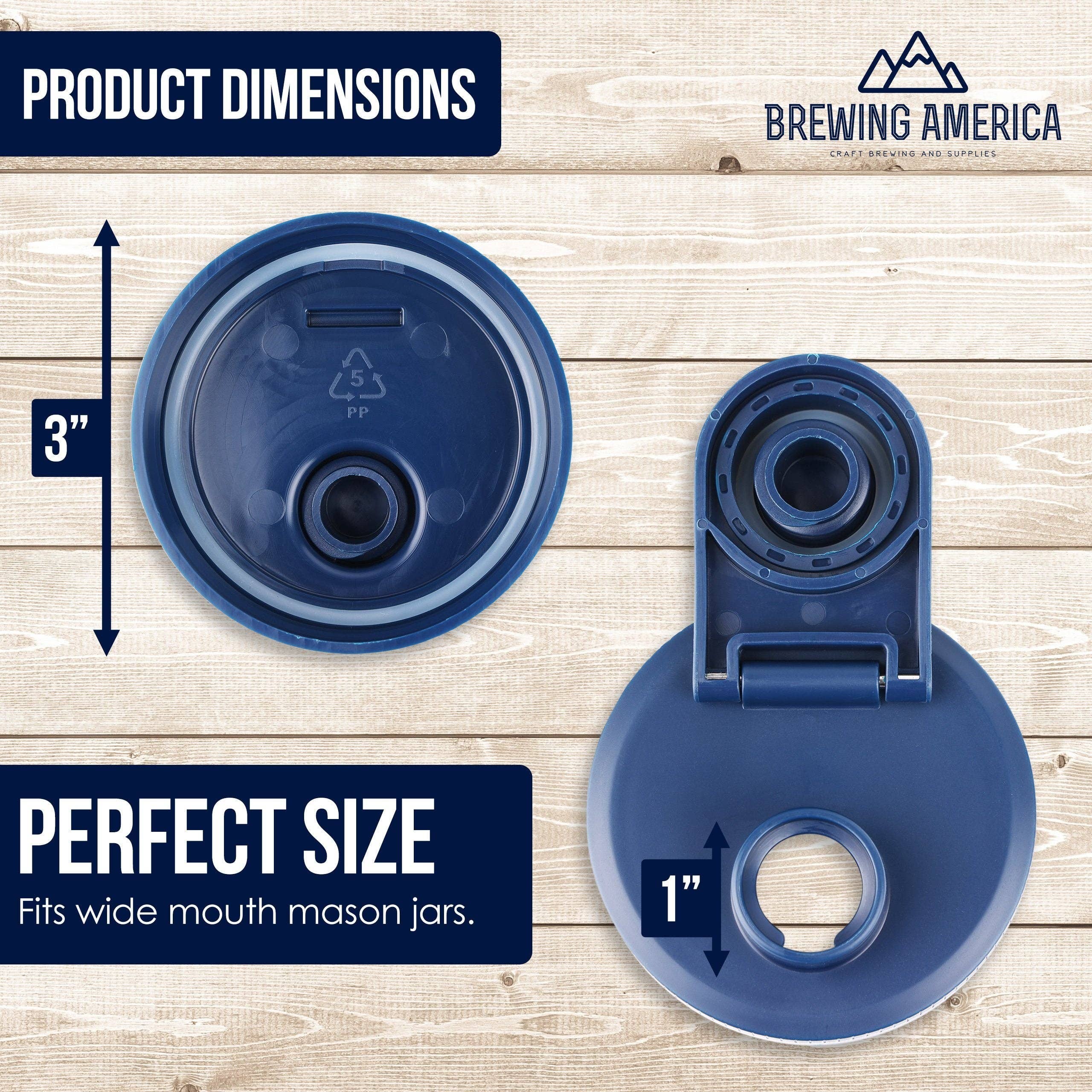 Brewing America - Wholesale Drink Lids - Mason Jar Lids Wide Mouth Plastic 4 Pack Leak Proof with Flip Cap Pouring Spout & Drink Hole Old Glory Blue6