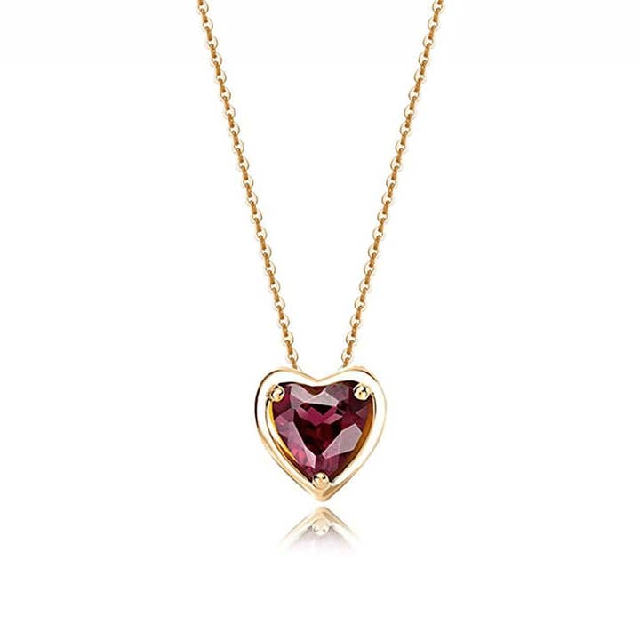 FANCIME Delicate Garnet Heart January Birthstone 14K Gold Necklace for wholesale by Fanci Me Jewelry