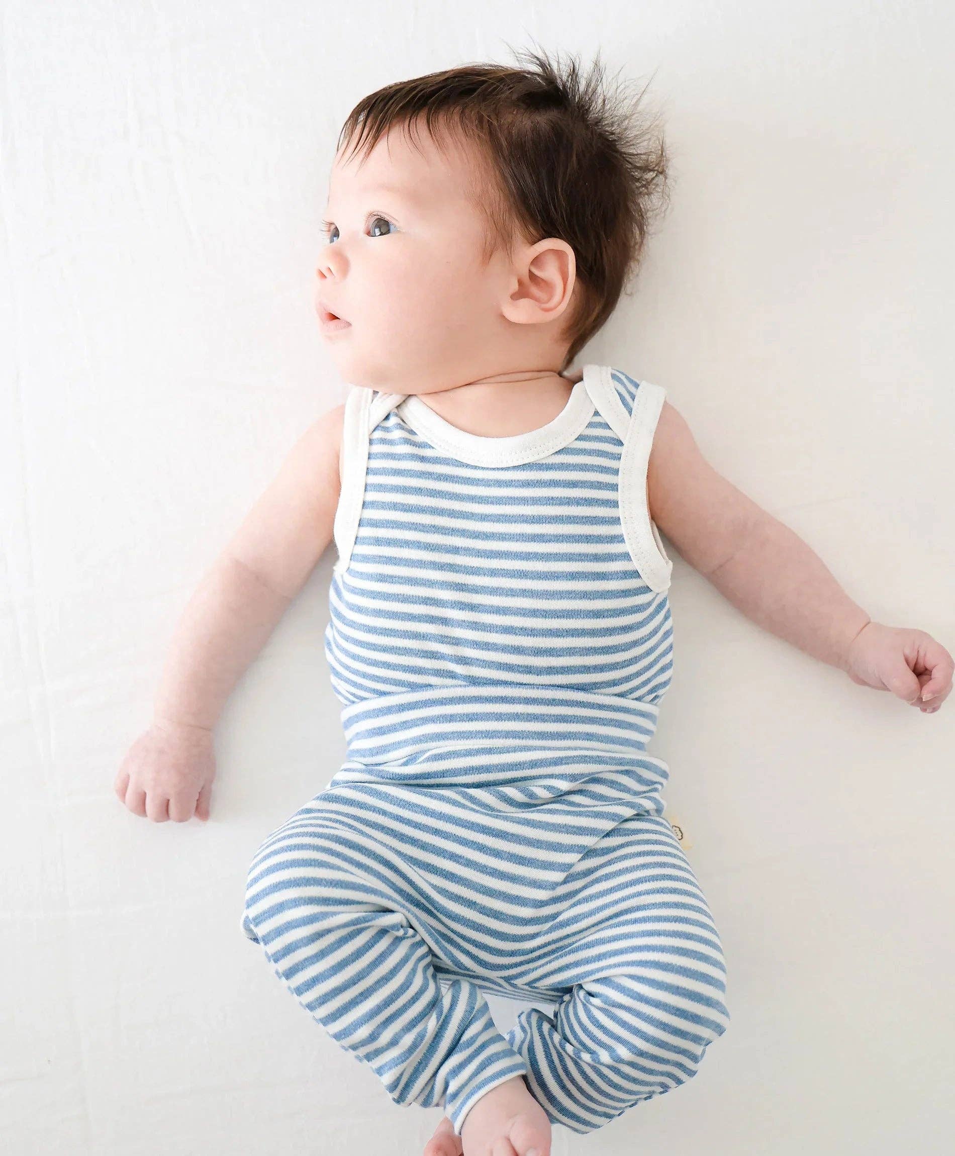Lūmmi in Colour Babywear - Wholesale Bodysuit (Non-Footed) - Baby - Organic Cotton Singlet Bodysuit - Blue Stripes0