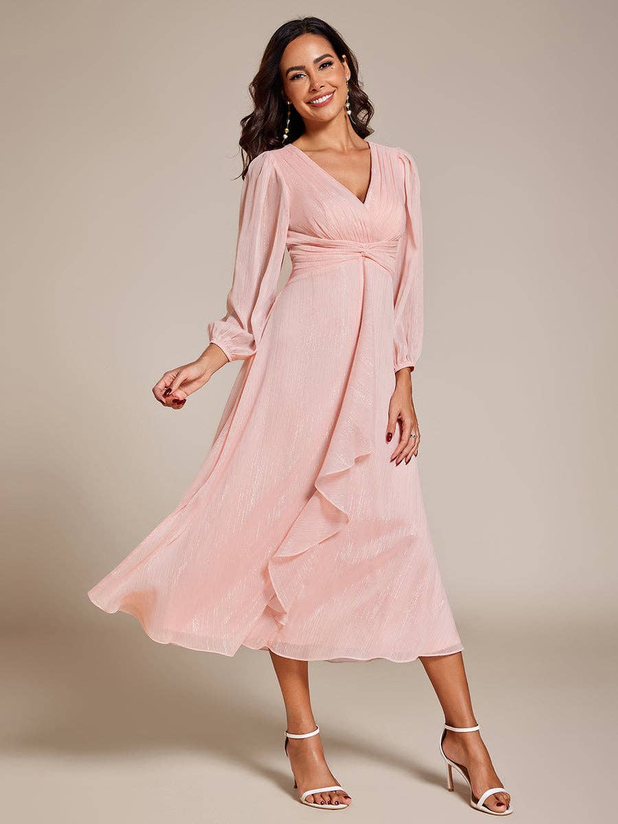 Ever-Pretty - Vente Robe de soirée – femme - Robe scintillante en mousseline pour invitée de mariage à manches longues31