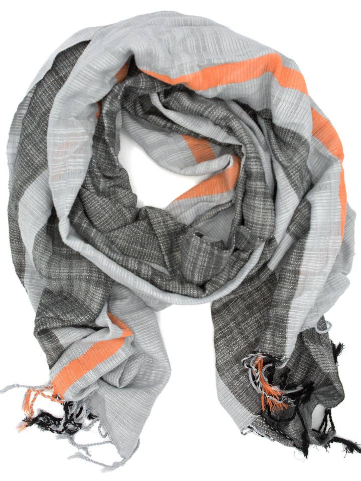 Woven Striped Scarf - Graphite Pop of Color for wholesale by Fair Anita