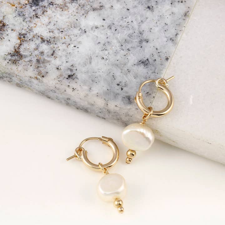 Pearl Dangle Hoops for wholesale by Rebecca Torres Jewelry