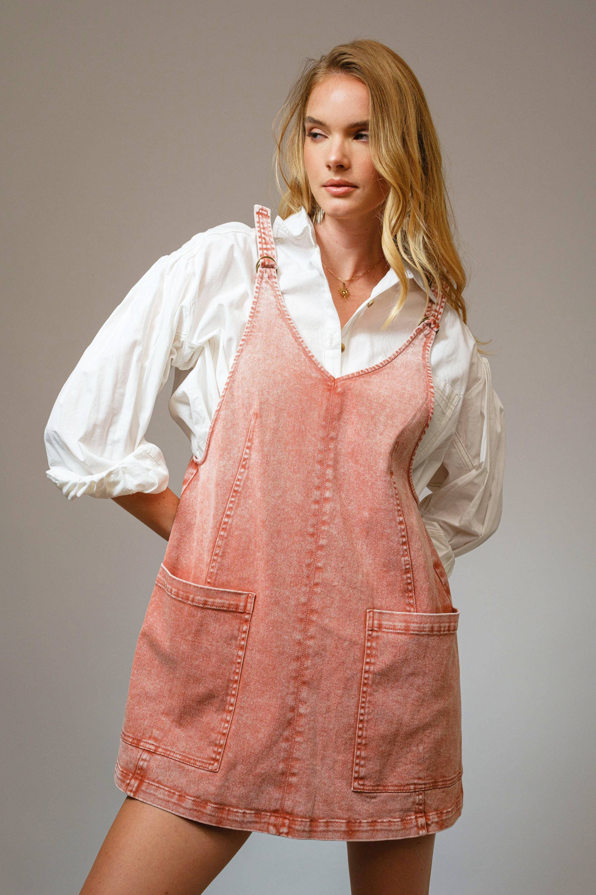 CANYON CLAY 23315D - Garment Washed Denim Overall Dress for wholesale on Faire6