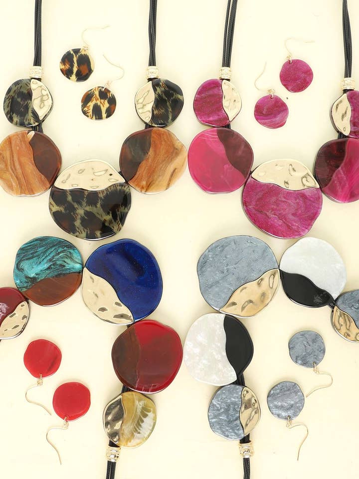 OVAL EPOXY STONE BIB NECKLACE SET N16042 for wholesale by anbfashion