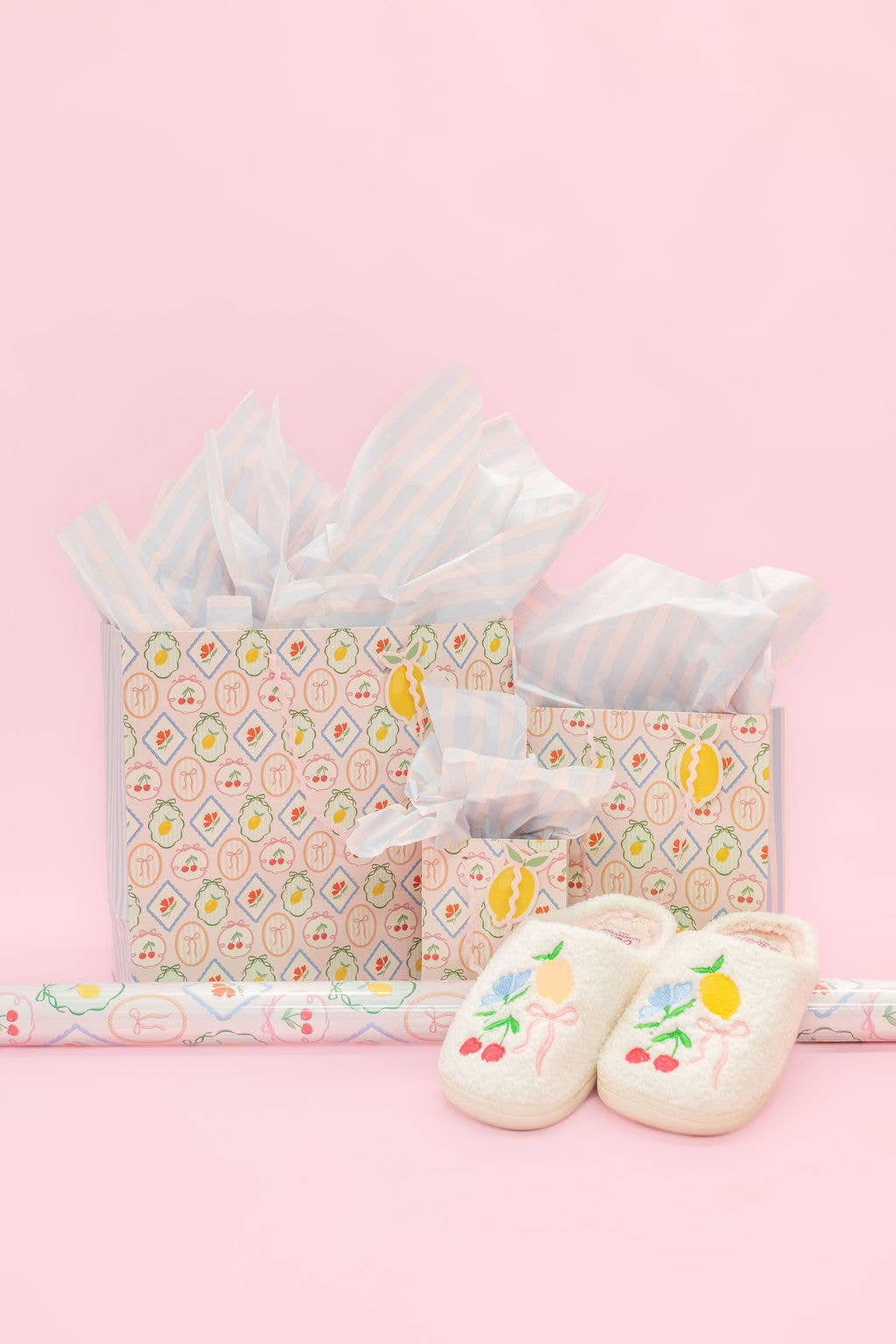 Rock Paper Scissors - Vendita all'ingrosso Buste regalo - Cocktail di Frutta + Borsa Regalo a Righe - Manico Ric Rac + Etichetta Regalo1