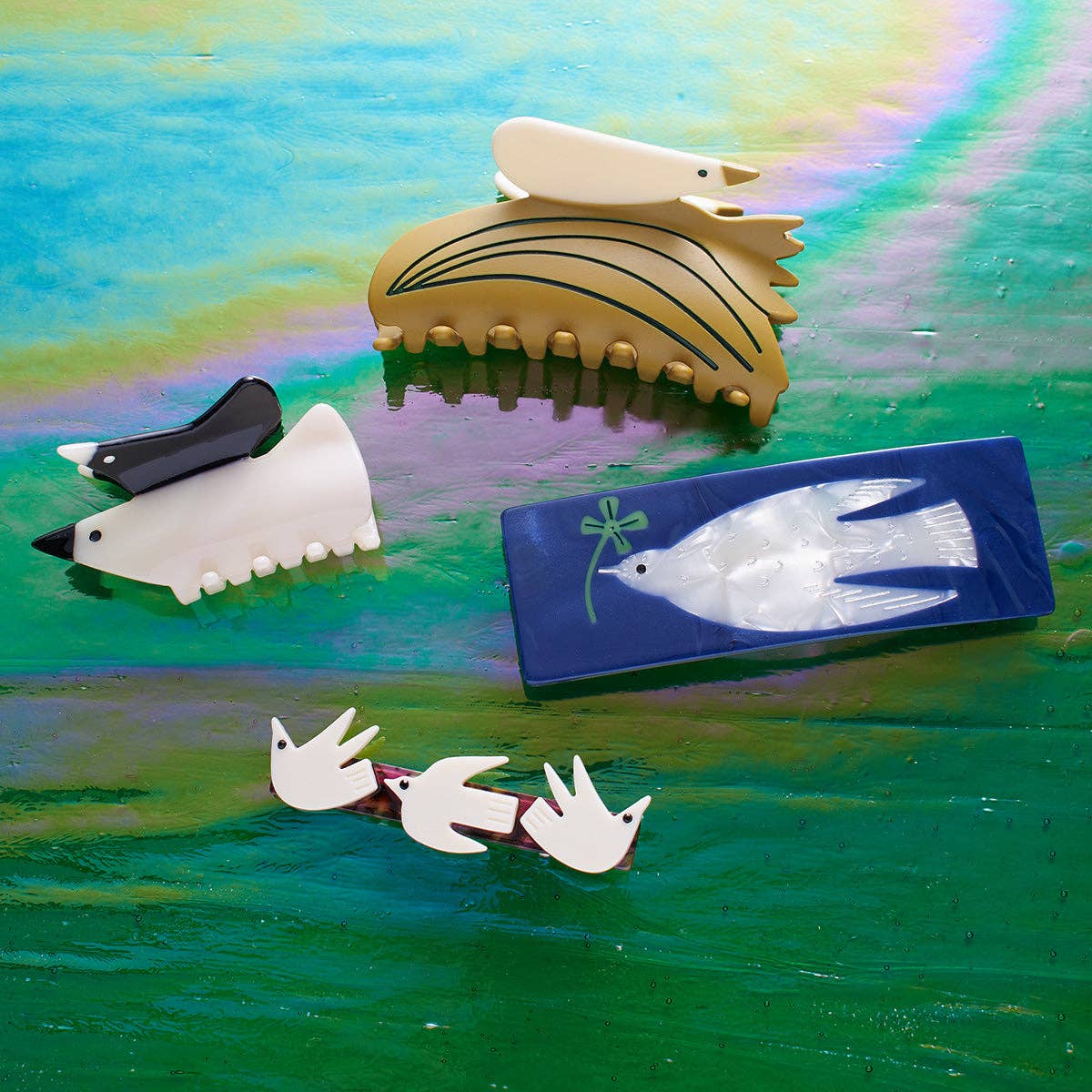 WINONA IRENE - Vendita all'ingrosso Fermaglio per capelli - Donna - Fermaglio francese in acetato con tortora bianca con quadrifoglio5