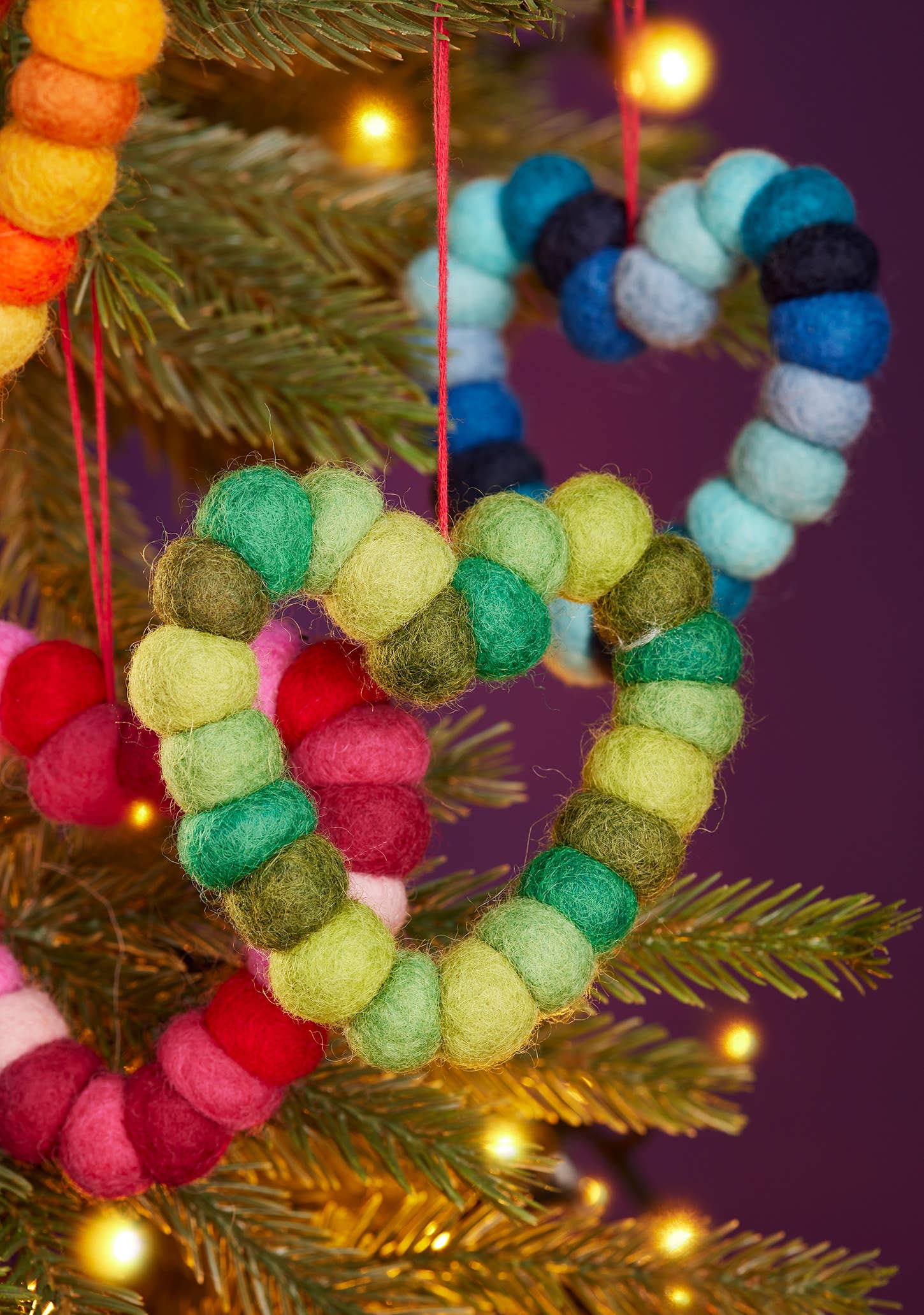 Namaste – wholesale Ornament set – Set of 4 Rainbow Pom Pom Hearts3