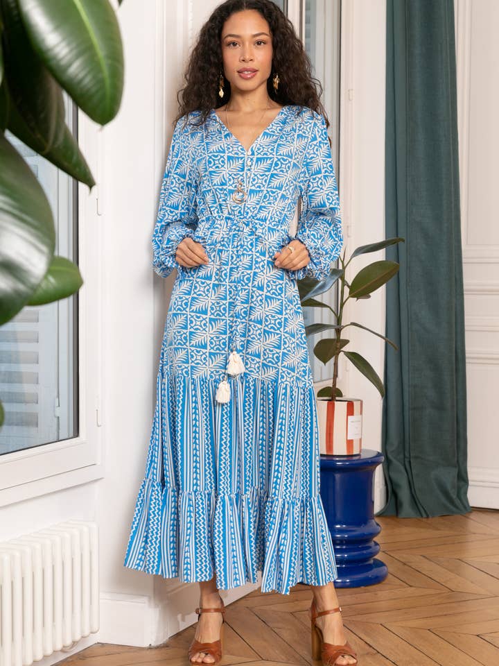 Printed long dress buttoned at the front with drawstring. (Copy) for wholesale by last queen