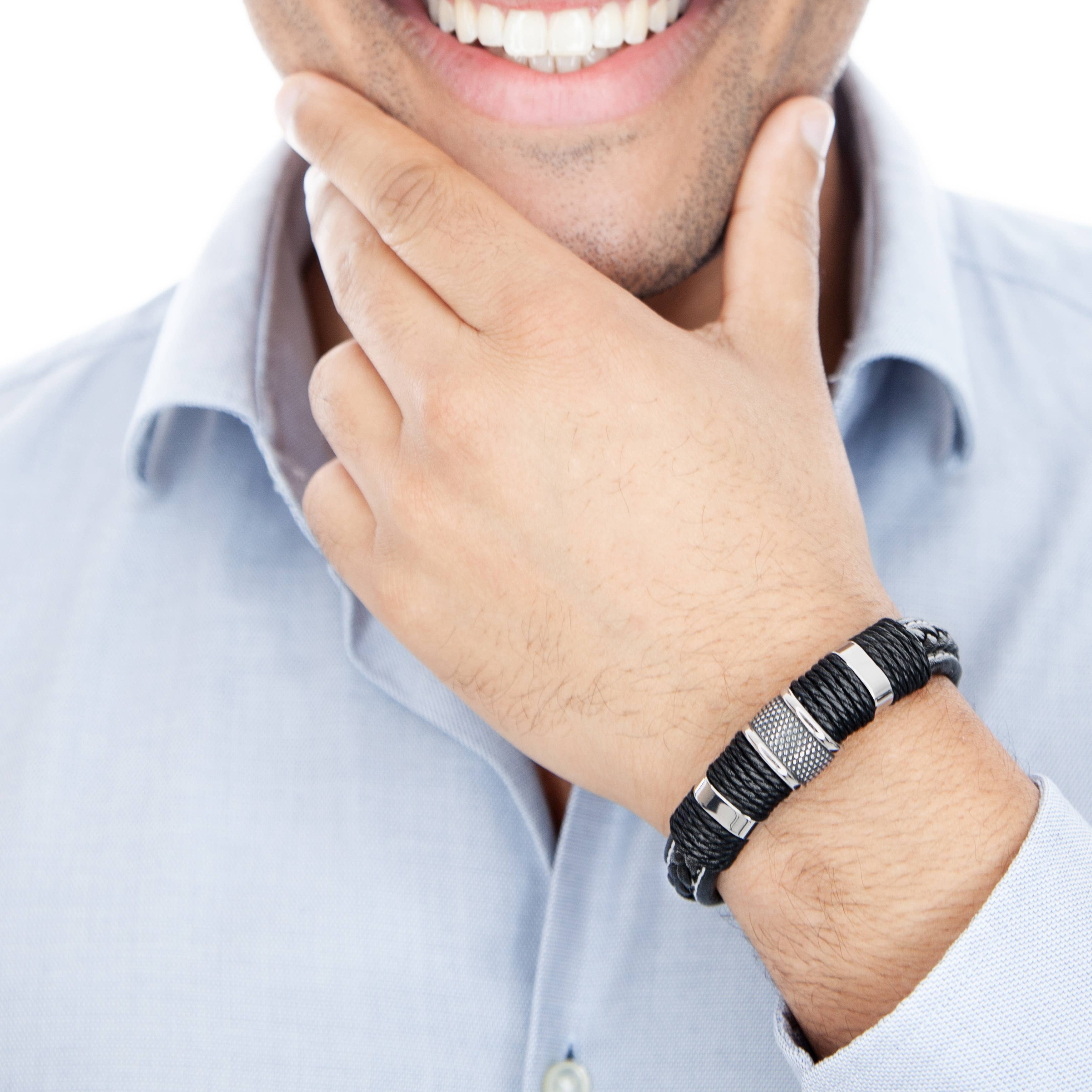 SERASAR - Wholesale Woven/Braided Bracelet - Leather bracelet “ring” - silver - B0284