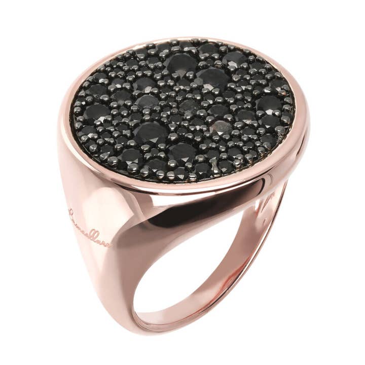 Chevalier Ring with Pavé in Cubic Zirconia and Black Spinel for wholesale by Bronzallure
