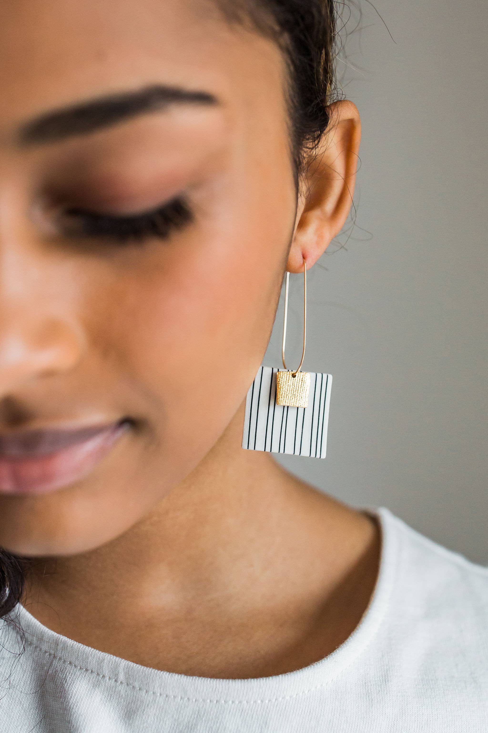 Jenna Vanden Brink Ceramics - Wholesale Dangle Earrings - Pinstripe Square Drops6