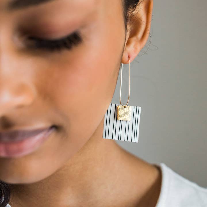Jenna Vanden Brink Ceramics - Wholesale Dangle Earrings - Pinstripe Square Drops6