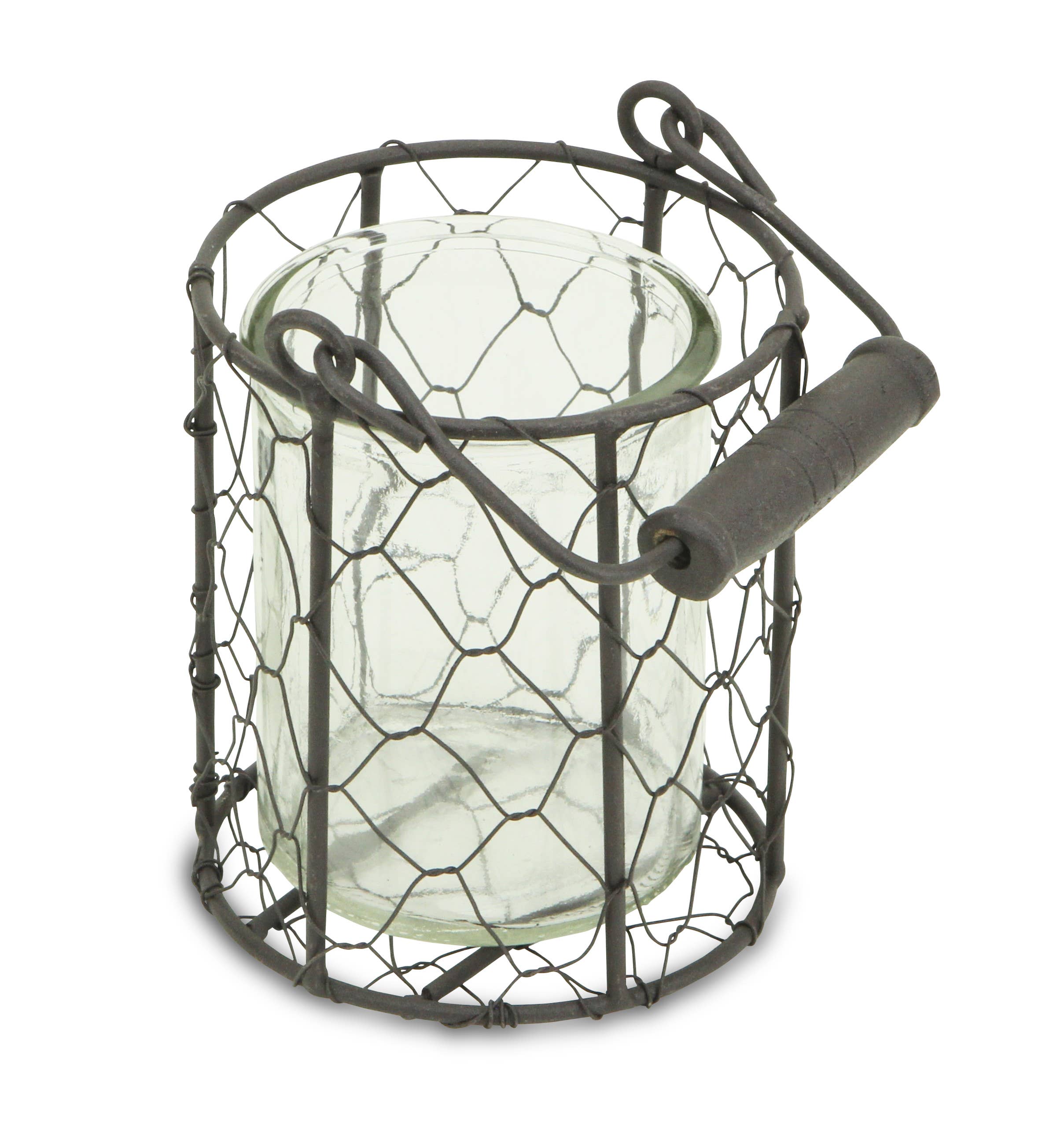 Cheungs Home Decor - Wholesale Decoratieve pot - Ronde glazen pot van Teska in bruine draadmand9