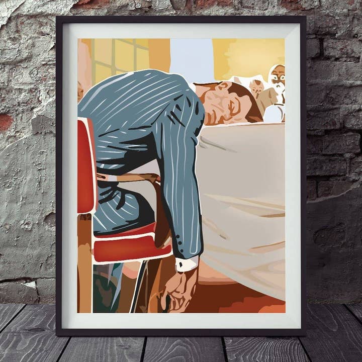 8" x 10 Mid Century Tired Guy Print for wholesale by Fridgedoor