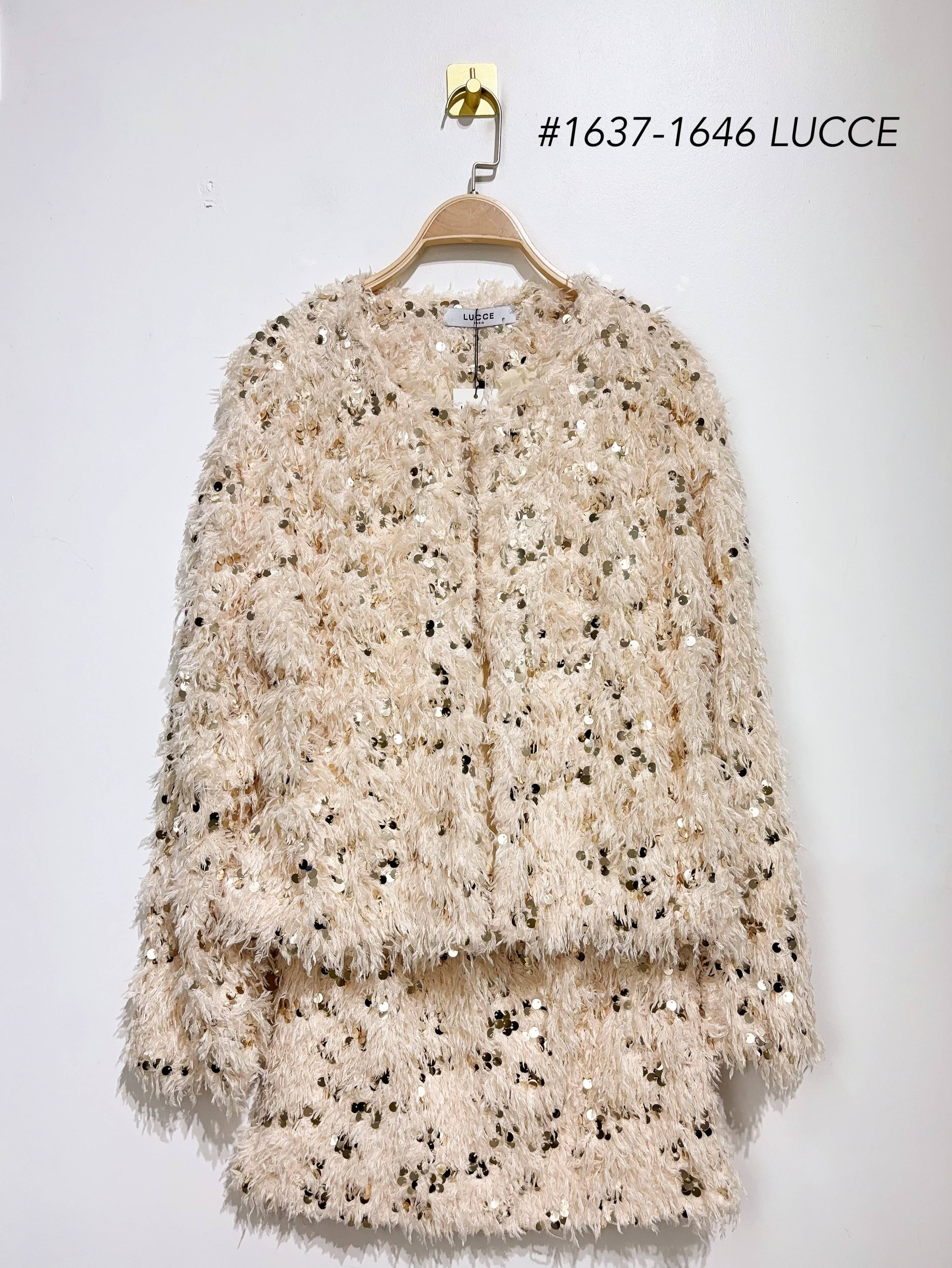 LUCCE - Venta al por mayor Falda - Mujer - Conjunto de chaqueta y falda con plumas y lentejuelas - 1637-16465