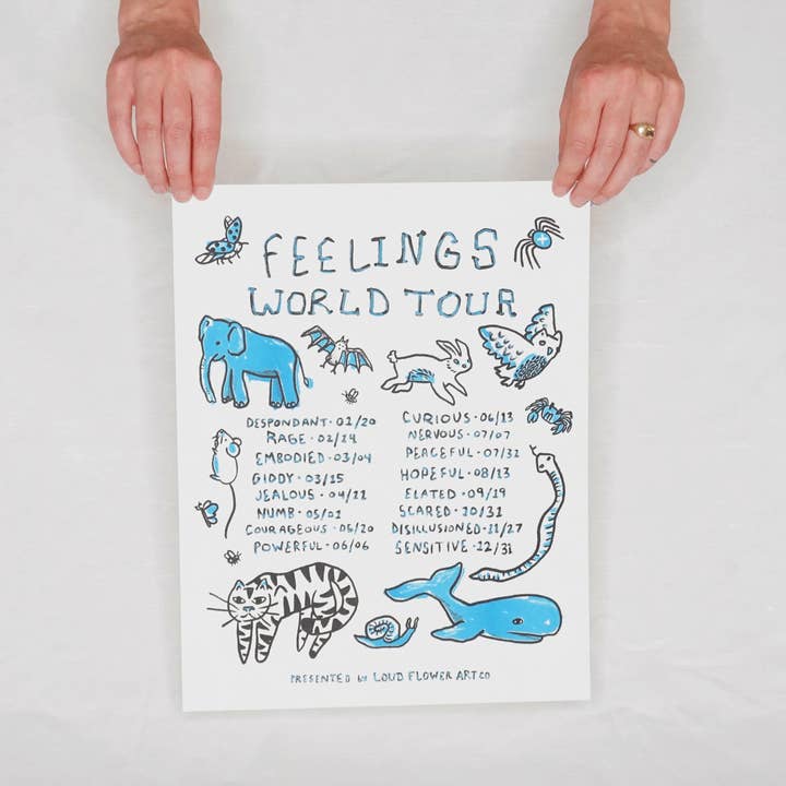 Feelings World Tour Risograph Poster for wholesale by Loud Flower Art Co