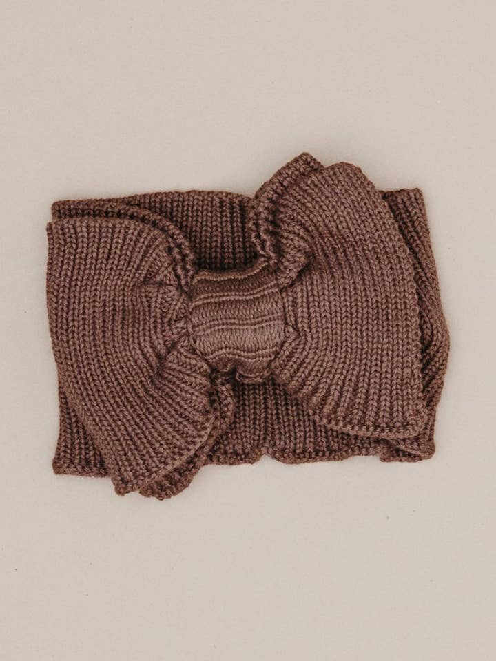 Diadema de Punto Acanalado con Lazo - Chocolate para venta al por mayor de Pine Kids