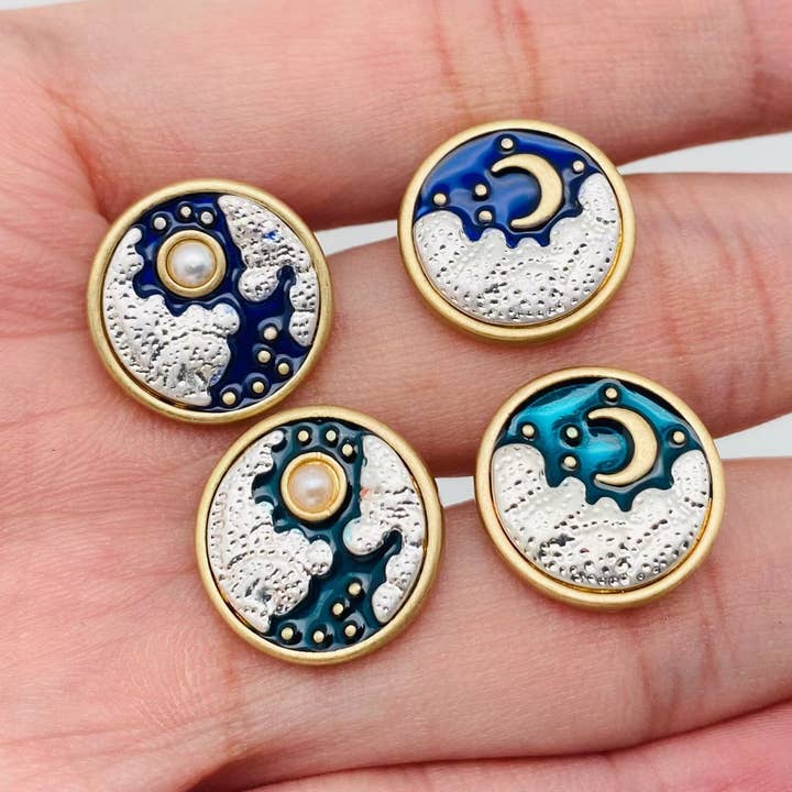 Sun Moon Stars Asymmetric Enamel Ear Studs - MS for wholesale by Mio Queena