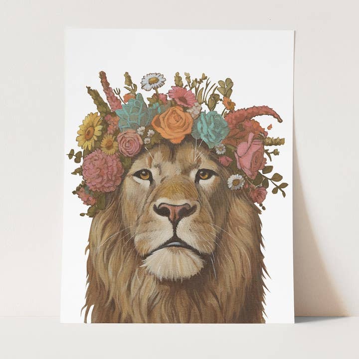 Print, Flower Child Lion, 20 x 20 cm, 25 x 30 cm for wholesale by ZOOZANY handpainted