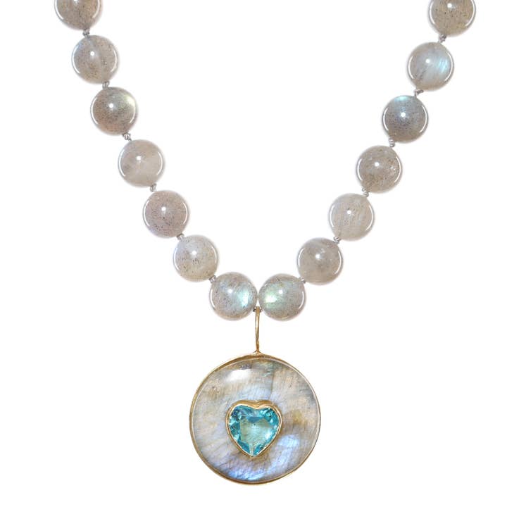 Labradorite and Aqua Quartz Pendant Necklace for wholesale by Rachel Reinhardt