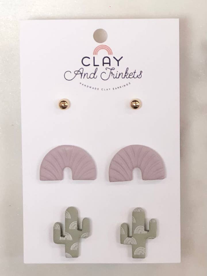 Boho Cactus Stud Set for wholesale by Clay and Trinkets