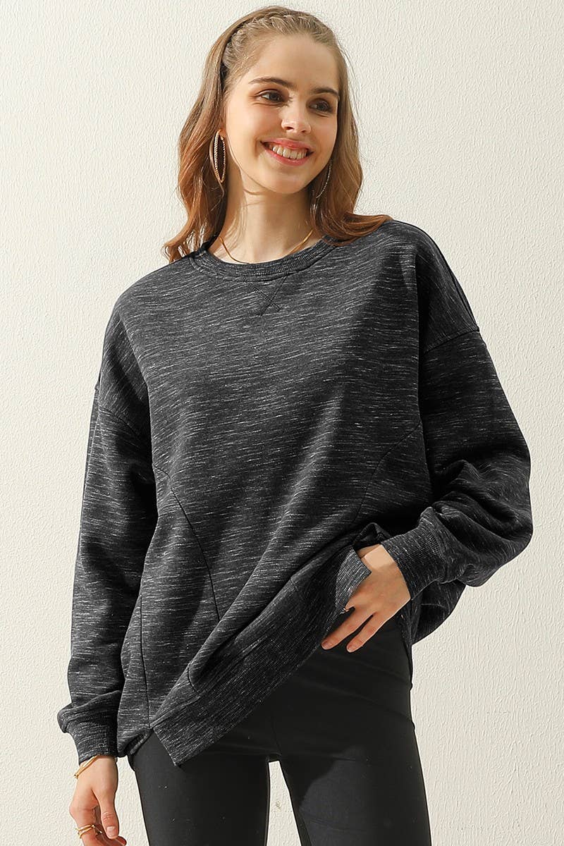 NINEXIS - Wholesale Sweatshirt - Women's - CWTTL905_LONG SLEEVE ROUND NECK CUT HEM SWEATSHIRT1