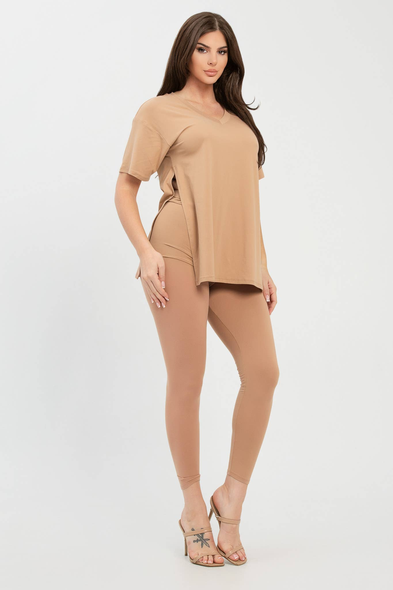 Julia by LoveJ - Wholesale Top & Pant Set (NOT Loungewear) - Women's - V Neck Side Slits Basic Top And Leggings Set11