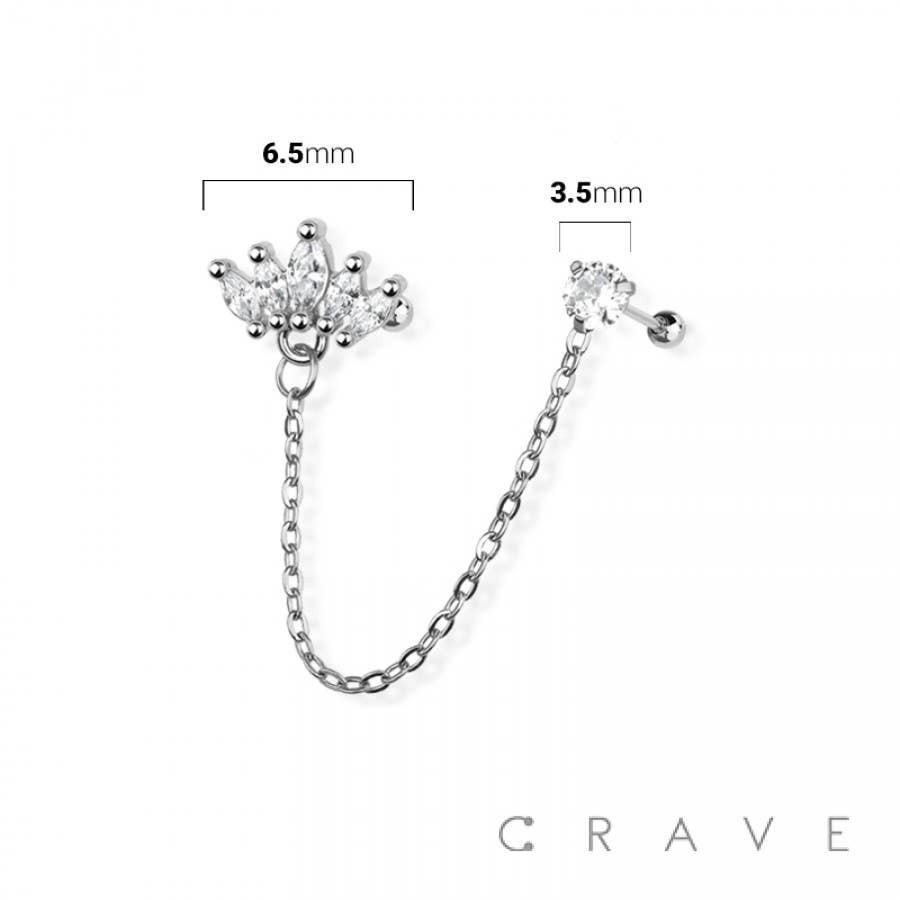 CRAVE - Wholesale Single Earring - MARQUISE FAN 316L SURGICAL STAINLESS STEEL CARTILAGE BARBELL2