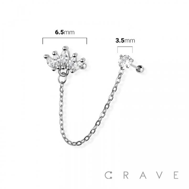 CRAVE - Wholesale Single Earring - MARQUISE FAN 316L SURGICAL STAINLESS STEEL CARTILAGE BARBELL2
