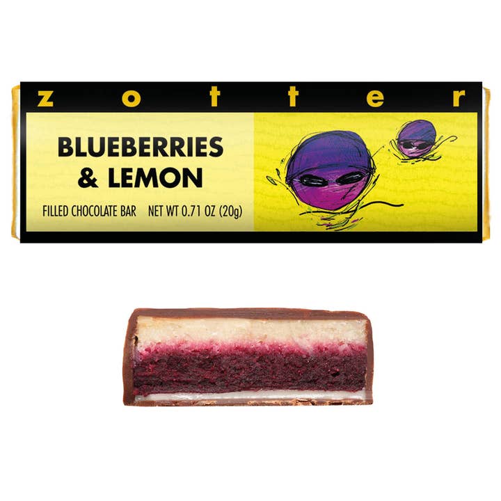 Zotter Chocolates - Wholesale Chocolate Bar - Blueberries & Lemon 20g Mini (Hand-scooped chocolate)