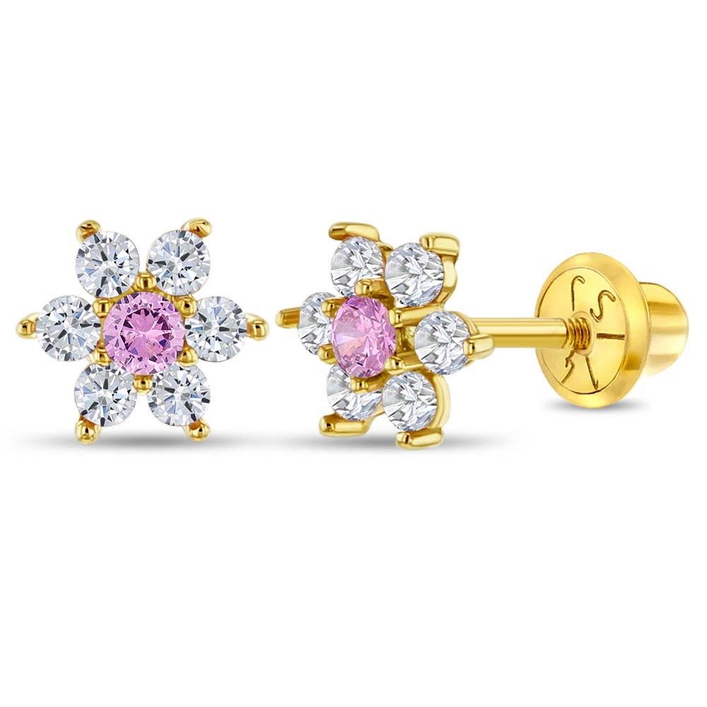 In Season Jewelry – Engroshandel Smykker - Børn – 14 k guld Cubic Zirconia blomst baby/småbørn/børn ørering12