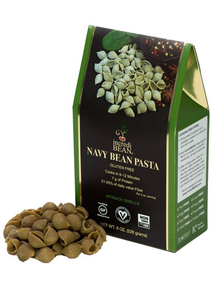Navy Bean Gluten-Free Pasta-Spinach Shells for wholesale by Breads From Anna