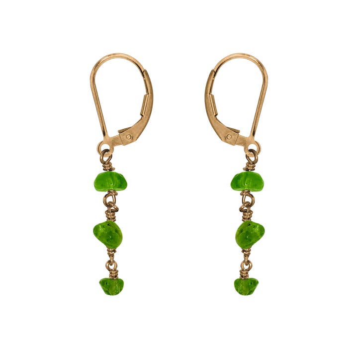 Peridot Crystal Beaded Chain Dangle Leverback Earrings for wholesale by Luna Tide