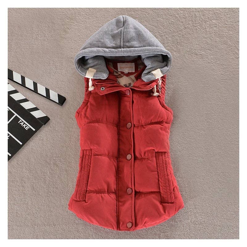 Plush Looks - Wholesale Vest - Dames - Kort katoenen vest met capuchon en trekkoord9