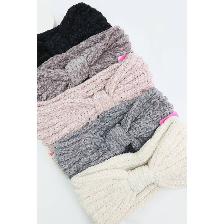 MIX COLOR Solid Knit Winter Bow Headband for wholesale on Faire