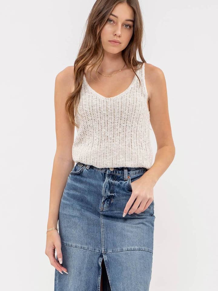Blu Pepper - Wholesale Knit Top - Women's - V NECK CROCHET KNIT TANK TOP