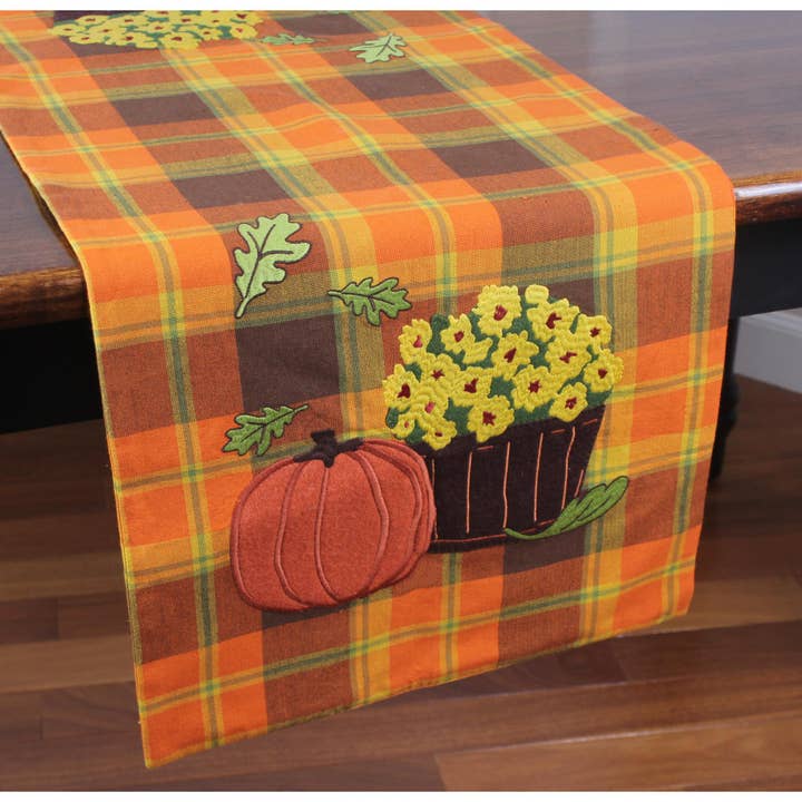Home Collections by Raghu - Wholesale Table Runner - Autumn Plaid Mums Runner