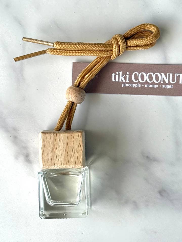 Tiki Coconut Scented Mini Diffuser/hanging car freshener for wholesale by Everscent Candle Co.