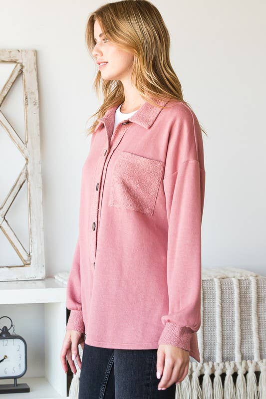 HEIMISH - Wholesale Shirt Jacket/Shacket - Women's - EJ6706-14 BASIC COLLAR SOLID BUTTON SHACKET WITH POCKET6